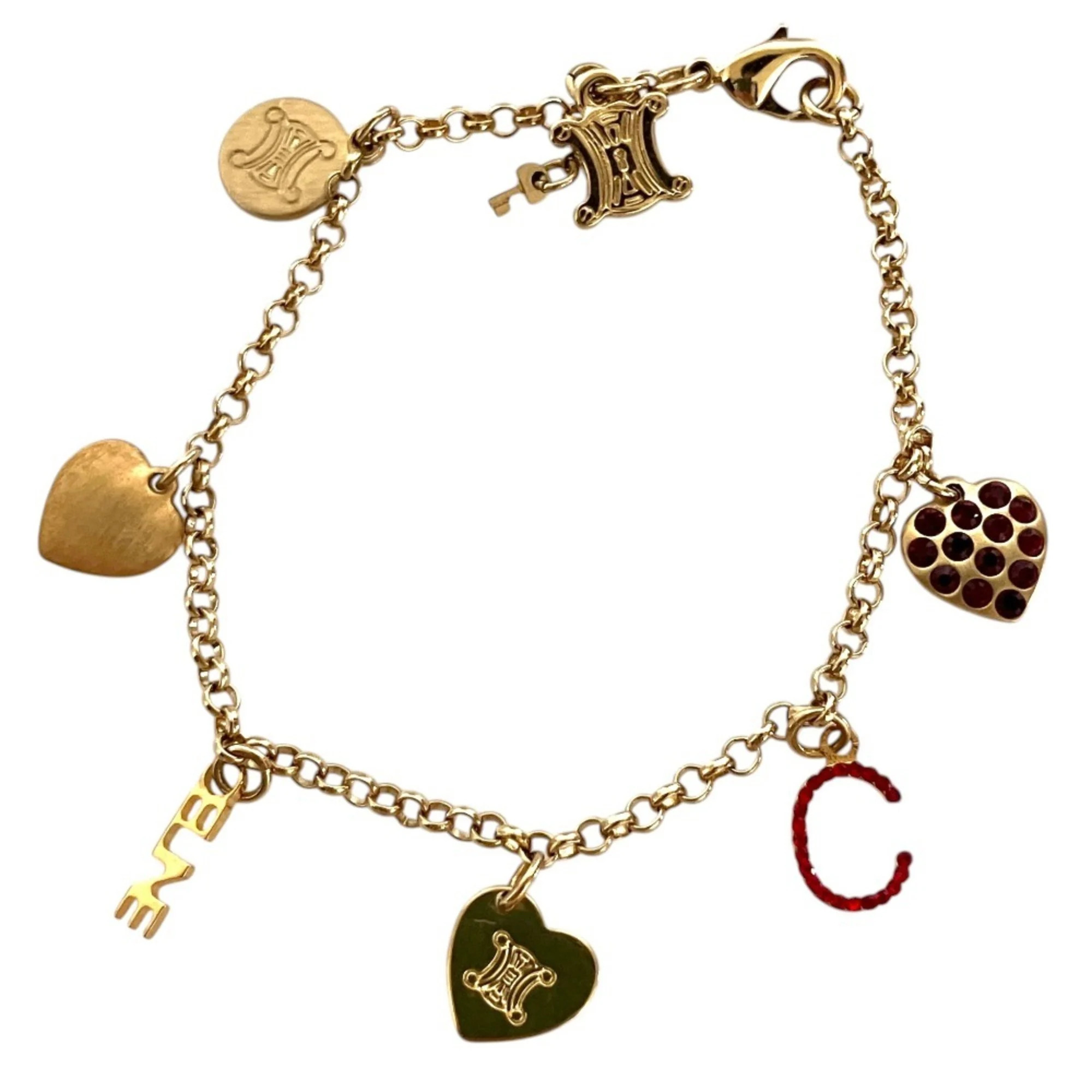 Celine Macadam X Heart Charm Bracelet Gp Gold Color Women's